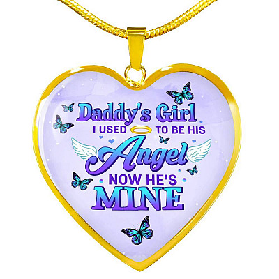 Butterflies Daddy's Girl I Used To Be His Angel Heart Pendant Necklace - Butterfly Father Daughter Necklace - Heart Luxury Necklace (Gold Plated)