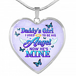 Butterflies Daddy's Girl I Used To Be His Angel Heart Pendant Necklace - Butterfly Father Daughter Necklace - Heart Luxury Necklace (Silver)