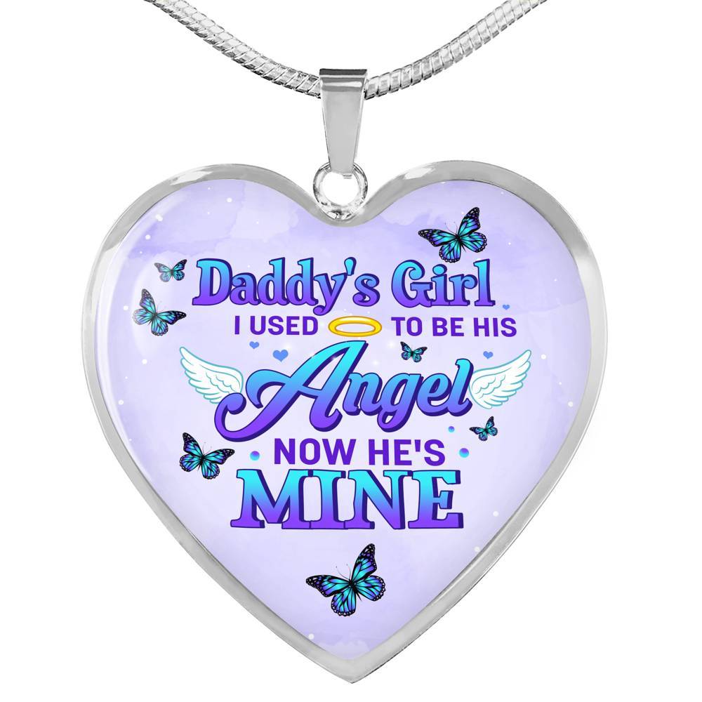 Butterflies Daddy's Girl I Used To Be His Angel Heart Pendant Necklace - Butterfly Father Daughter Necklace - Heart Luxury Necklace (Silver)