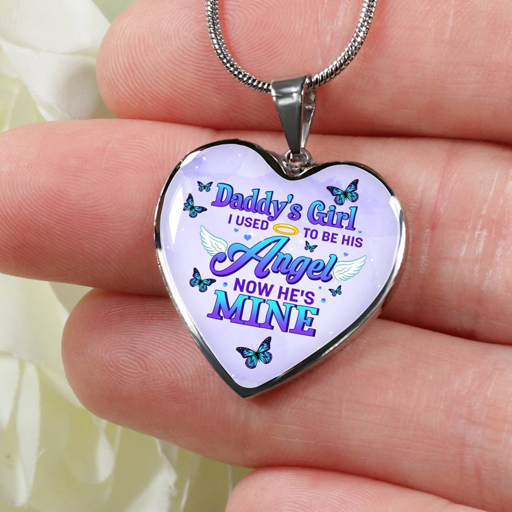 Butterflies Daddy's Girl I Used To Be His Angel Heart Pendant Necklace - Butterfly Father Daughter Necklace - Heart Luxury Necklace (Silver)