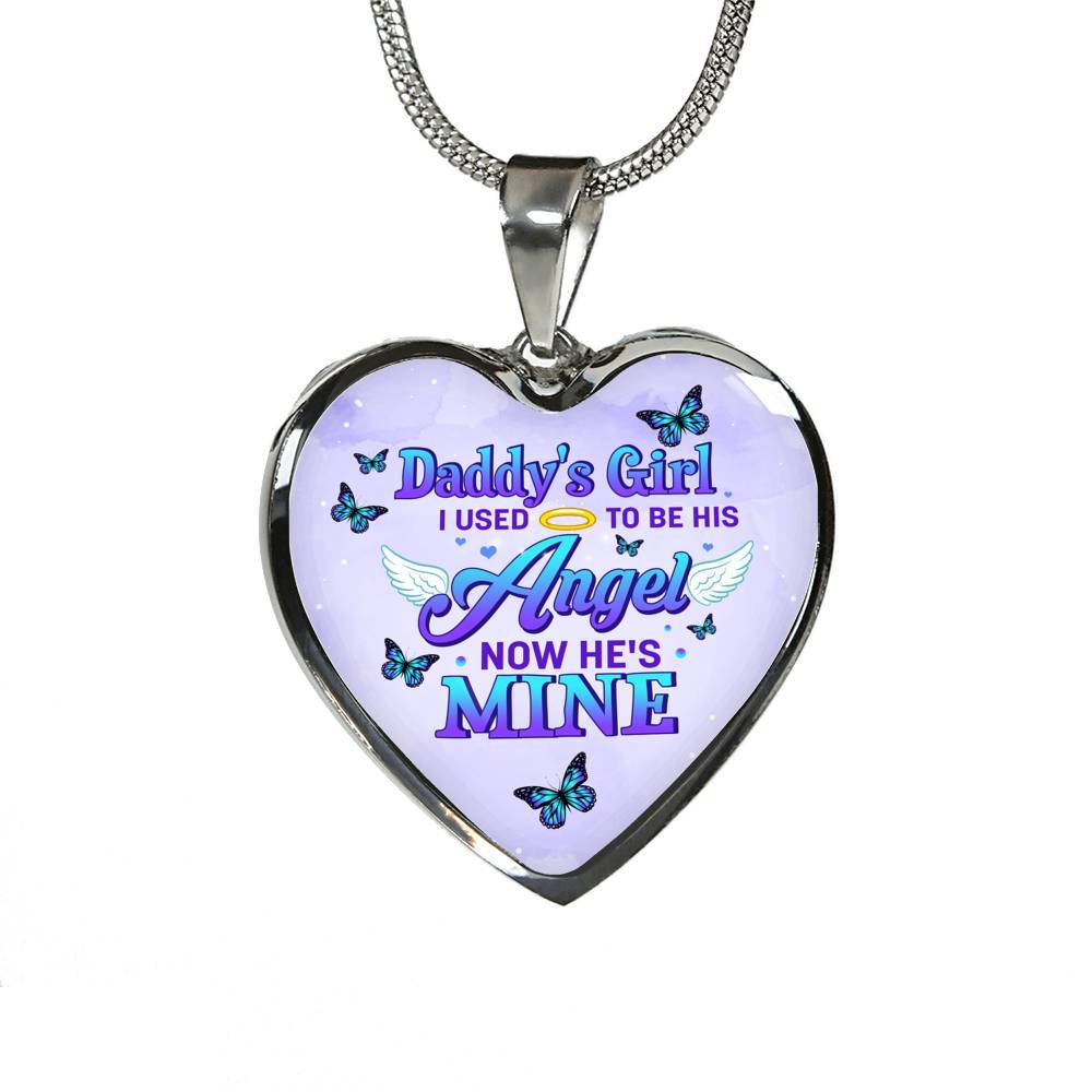 Butterflies Daddy's Girl I Used To Be His Angel Heart Pendant Necklace - Butterfly Father Daughter Necklace - Heart Luxury Necklace (Silver)