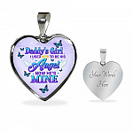 Butterflies Daddy's Girl I Used To Be His Angel Heart Pendant Necklace - Butterfly Father Daughter Necklace - Heart Luxury Necklace (Silver)