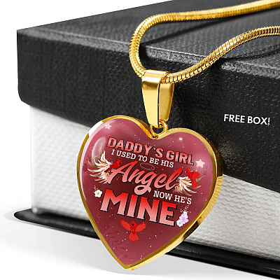 Cardinal Bird Daddy's Girl I Used To Be His Angel Heart Pendant Necklace - Red Cardinal Dad Daughter Necklace - Heart Luxury Necklace (Gold Plated)