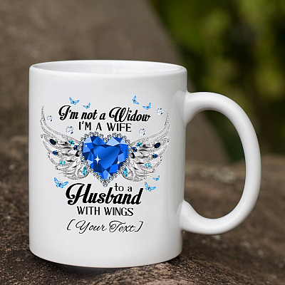 Alternative view of Personalized I'm Not A Widow I'm A Wife To A Husband With Wings Ceramic Coffee Mug - Beer Stein-Water Bottle