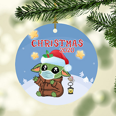 Baby Yoda Merry Christmas Star Wars Christmas Flat Holiday Circle Ornament Keepsake