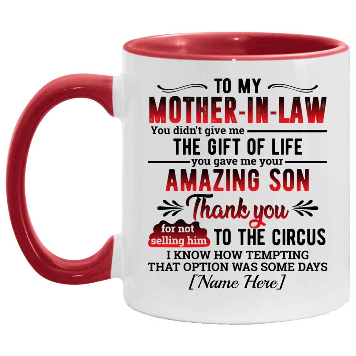 Personalized To My Mother in Law, White/Red, 11 oz. Accent Mug