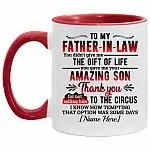 Personalized To My Father in Law, White/Red, 11 oz. Accent Mug