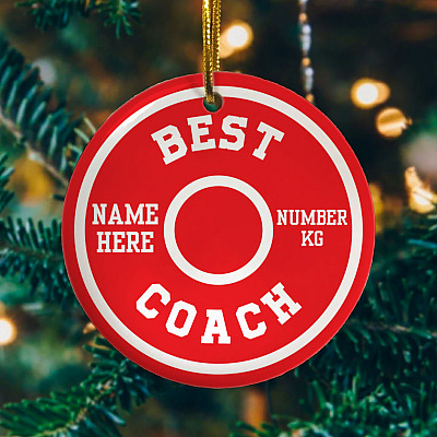 Personalized Best Coach Fitness Weightlifting Gift for Trainers Christmas Flat Holiday Circle Ornament Keepsake