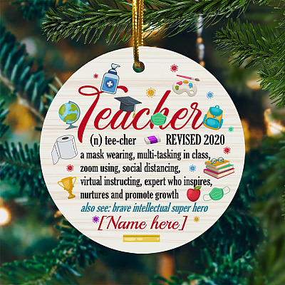 Alternative view of Personalized Virtual Quarantine Teacher in 2020 Pandemic Online Class Christmas Flat Holiday Circle Ornament Keepsake