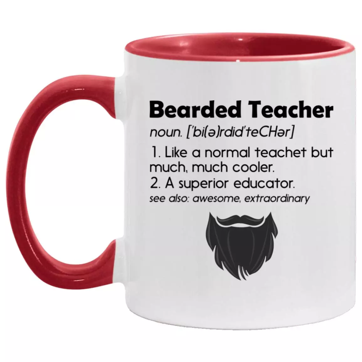 Beared Teacher Accent Mug, White/Red, 11 oz. Accent Mug