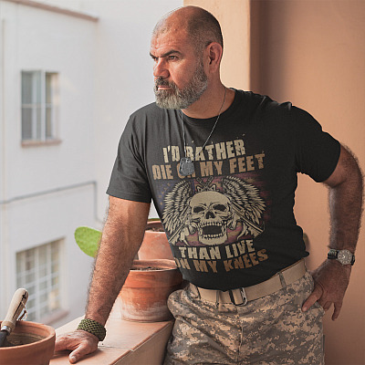 Alternative view of Id Rather Die On My Feet Than Live On My Knees T-Shirt - Proud Veteran V-Neck Tee