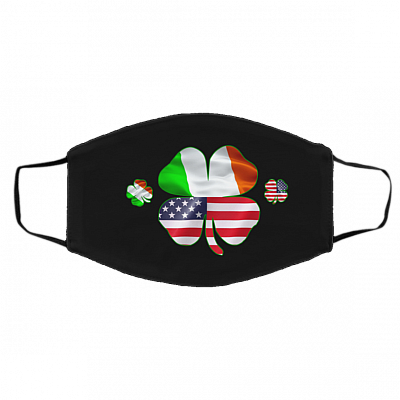 American Irish Flag Washable Reusable Custom Printed Cloth Face Mask Cover, White, Cloth Face Cover – Medium/Large