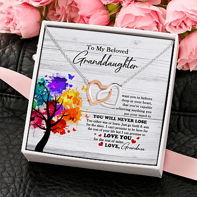 To My Beloved Granddaughter I Want You To Believe Deep In Your Heart Joined Interlocking Hearts Pendant Necklace