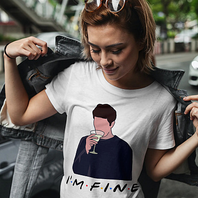 Alternative view of Friends I'm Fine Ross Geller Lovers Funny Sarcasm T-Shirt - V-Neck - Friends Lovers Gift Shirt