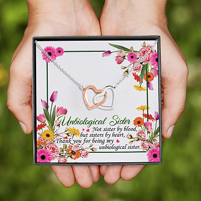 Best Friends Forever Thank You for Being My Unbiological Sister Interlocking Heart Pendant Necklace