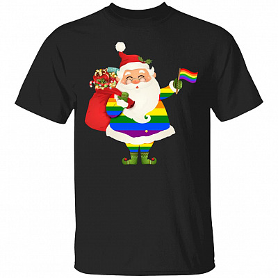 Pride Santa TShirt, Black, Unisex T-Shirt