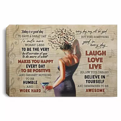 Music and Wine Today Is a Good Day, White, 0.75'' Framed Canvas