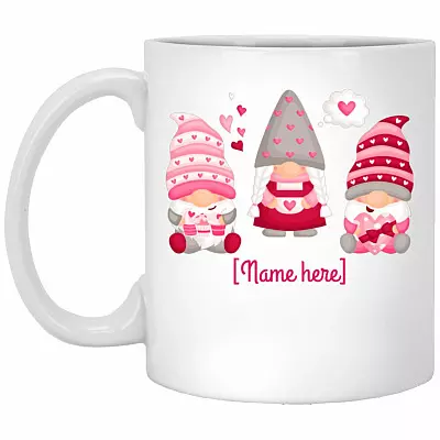 Personalized Pink Love Gnome Mug, White, 11 oz. White Mug