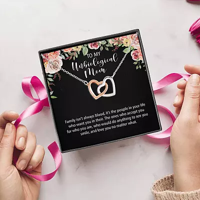 To My Unbiological Mom Interlocking Hearts Pendant Necklace - Unbiological Mom Jewelry