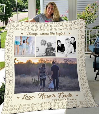 Alternative view of Custom Photo Family Where Life Begins Love Never Ends Fleece Blanket - Sherpa Blanket - Woven Blanket