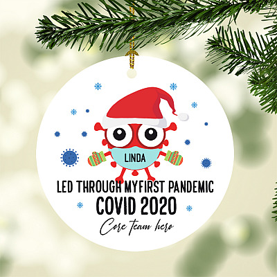 Personalized First Pandemic Core Heroes Team 2020 Funny Virus Quarantine Christmas Flat Holiday Circle Ornament