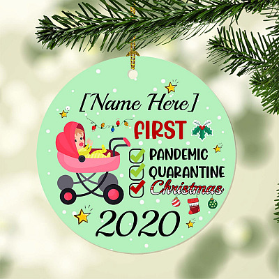 Alternative view of Personalized New Baby My First 2020 Pan-demic Quarantined Christmas Flat Holiday Circle Ornament Keepsake