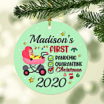 Personalized New Baby My First 2020 Pan-demic Quarantined Christmas Flat Holiday Circle Ornament Keepsake