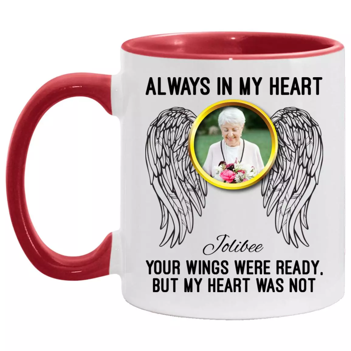Personalized Photo Always In, White/Red, 11 oz. Accent Mug