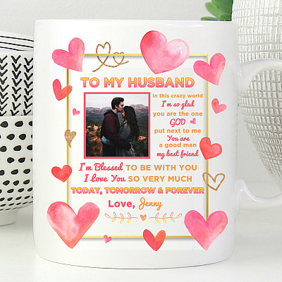 Alternative view of Personalized Photo Wife to My Husband in This Crazy World I'm so Glad You're the One Ceramic Coffee Mug