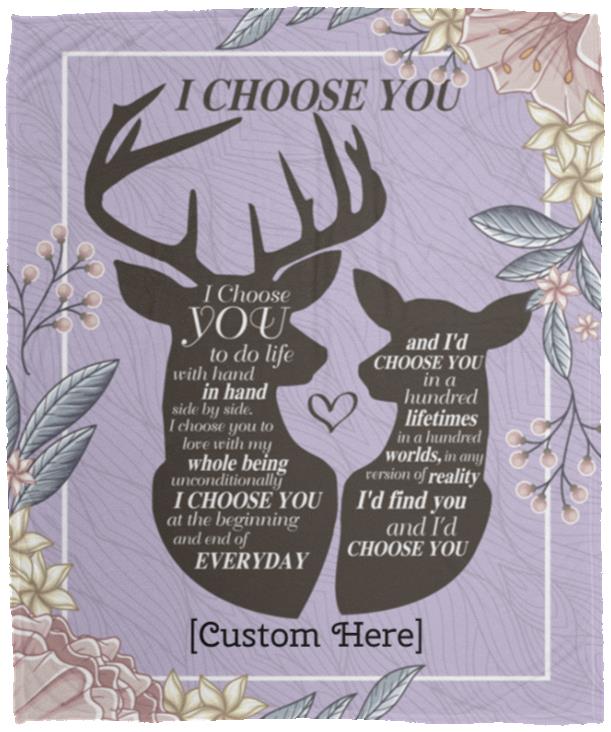 Personalized Deer Couple I Choose Blanket, White, Cozy Plush Fleece Blanket - 50x60 Personalized Deer Couple I Choose Blanket, White, Cozy Plush Fleece Blanket - 50x60