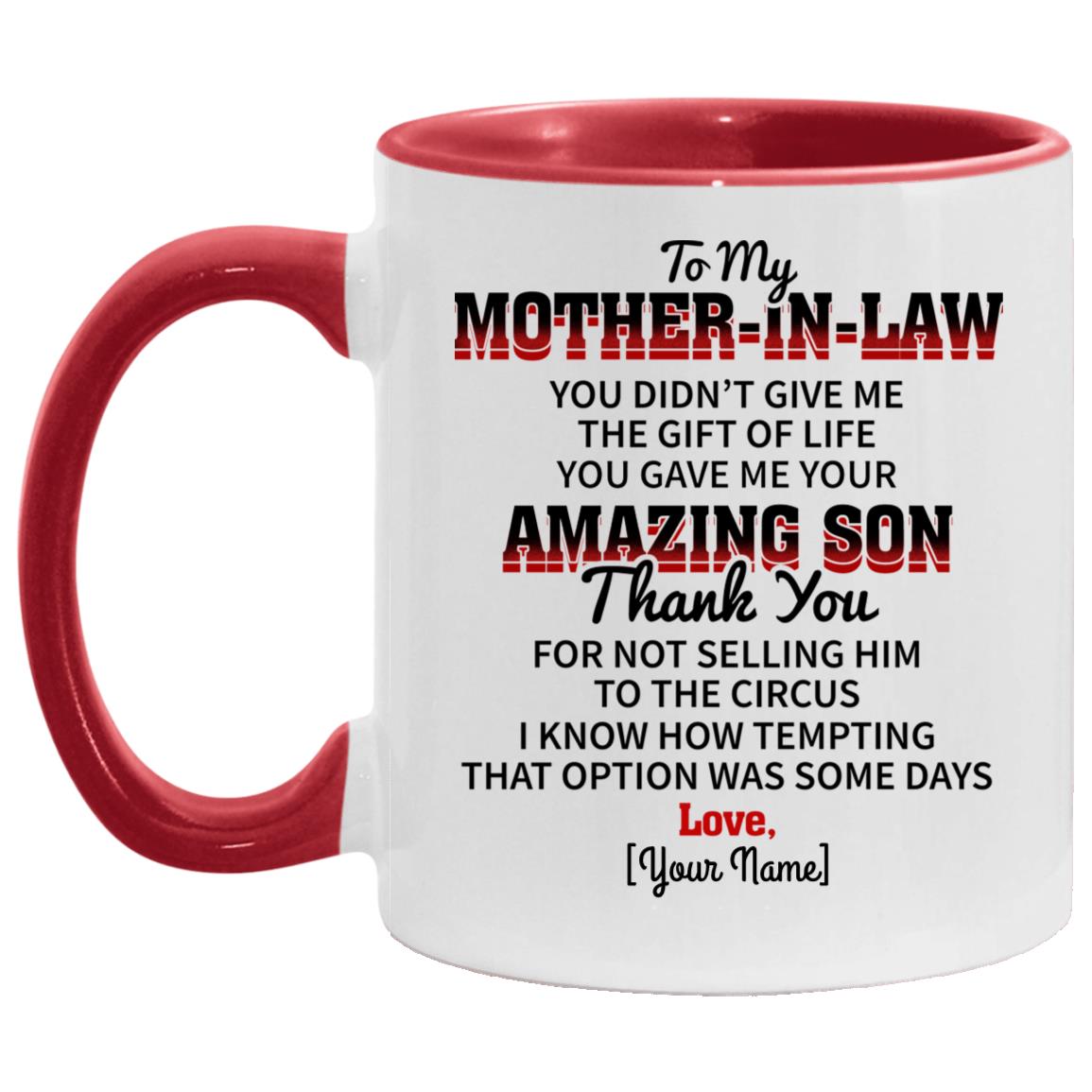 Personalized To My Mother In Accent Mug, White/Red, 11 oz. Accent Mug