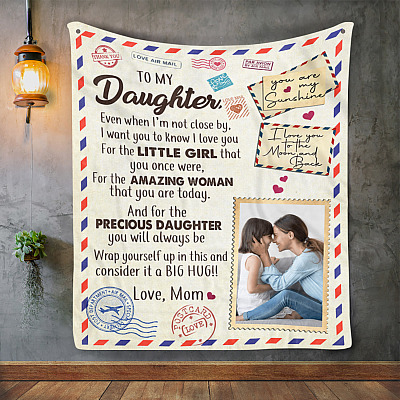Alternative view of Custom Photo to My Daughter Even When I'm Not Close by Air Mail from Mom Fleece Blanket - Premium Sherpa Blanket