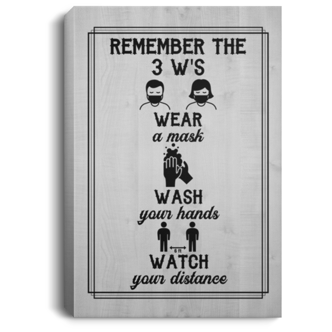 Remember 3Ws Gallery Wrapped Framed Canvas Prints - Unframed Poster - Quarantine Safety Step Decor Wall Art, White, 0.75'' Framed Canvas
