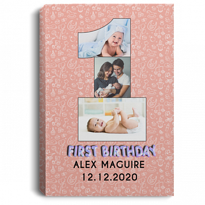 Custom Photo Happy First Birthday Wrapped Framed Canvas Prints - Unframed Poster - Wall Art, White, 0.75'' Framed Canvas