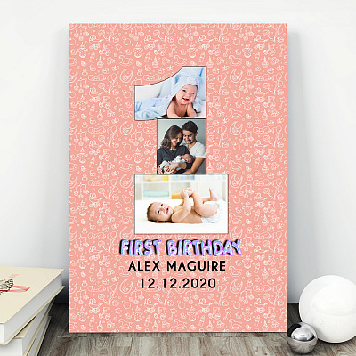 Alternative view of Custom Photo Happy First Birthday Wrapped Framed Canvas Prints - Unframed Poster - Wall Art