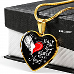 Half Of My Heart Is In Heaven With My Angel Wings Heart Pendant Necklace - Memorial Gift - Heart Luxury Necklace (Gold Plated)