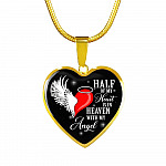 Half Of My Heart Is In Heaven With My Angel Wings Heart Pendant Necklace - Memorial Gift - Heart Luxury Necklace (Gold Plated)
