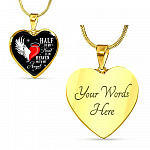 Half Of My Heart Is In Heaven With My Angel Wings Heart Pendant Necklace - Memorial Gift - Heart Luxury Necklace (Gold Plated)
