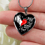 Half Of My Heart Is In Heaven With My Angel Wings Heart Pendant Necklace - Memorial Gift - Heart Luxury Necklace (Silver)