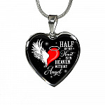 Half Of My Heart Is In Heaven With My Angel Wings Heart Pendant Necklace - Memorial Gift - Heart Luxury Necklace (Silver)