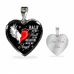 Half Of My Heart Is In Heaven With My Angel Wings Heart Pendant Necklace - Memorial Gift - Heart Luxury Necklace (Silver)
