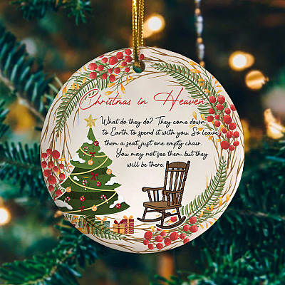 Christmas In Heaven Memorial Gift Decorative Christmas Ornament Keepsake - Holiday Flat Circle Ornament