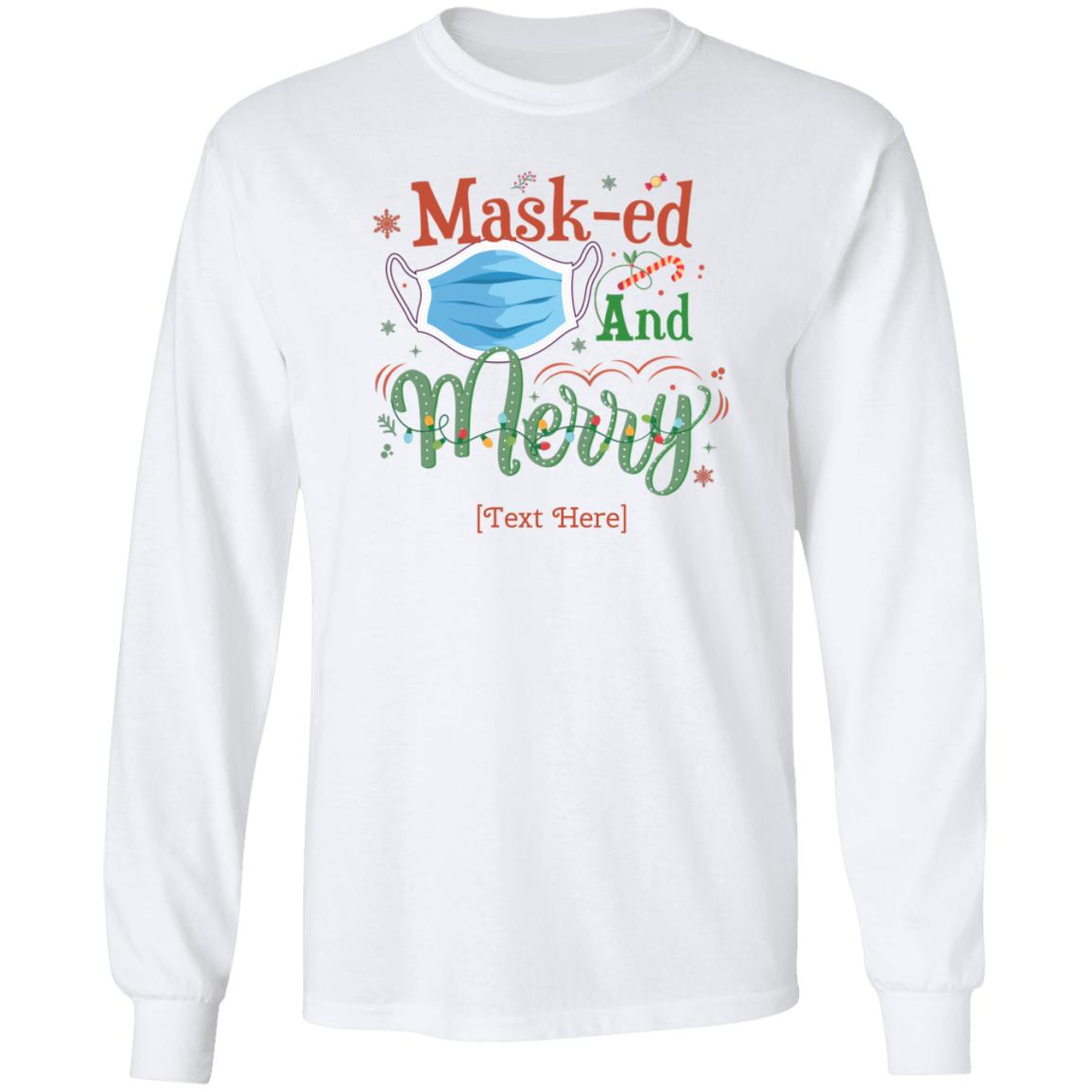 Personalized Mask-ed And Merry, White, Long Sleeve