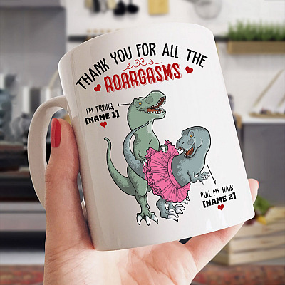 Alternative view of Personalized Thanks for All the Orgasms Dinosaurs Couple Funny Valentine Coffee Mug - Water Bottle