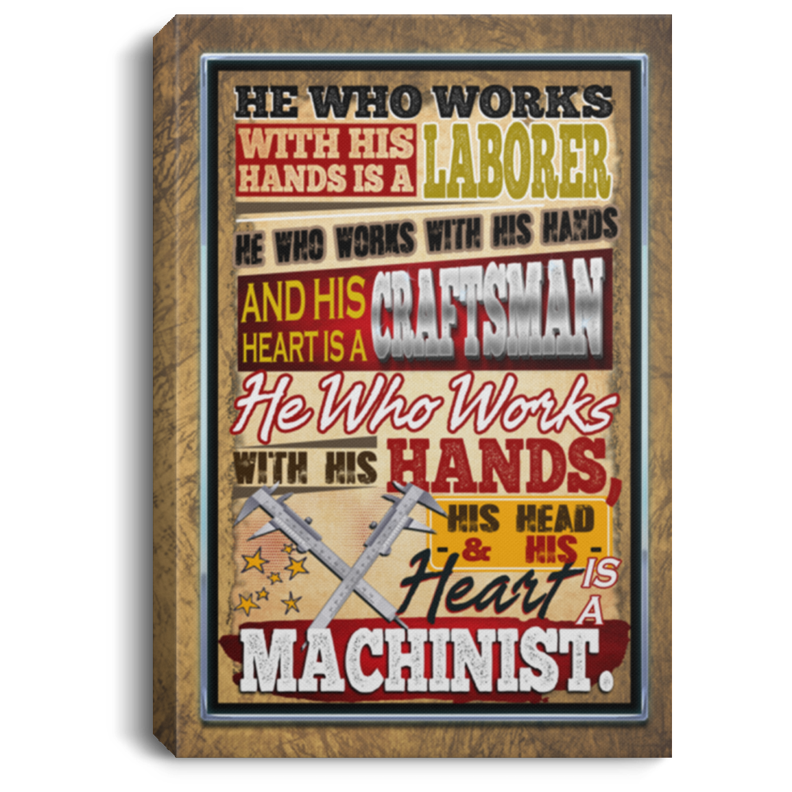 Who Works With Hands Head And Heart Machinist Framed Canvas - Unframed Poster, White, 0.75'' Framed Canvas