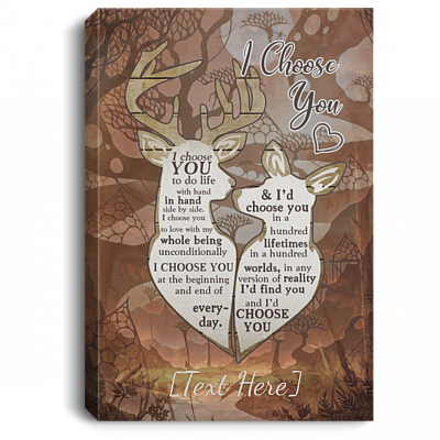 Couple Deer I Choose You To Do Life With Hand In Hand Side By Side Framed Canvas Print - Unframed Poster, White, 0.75'' Framed Canvas
