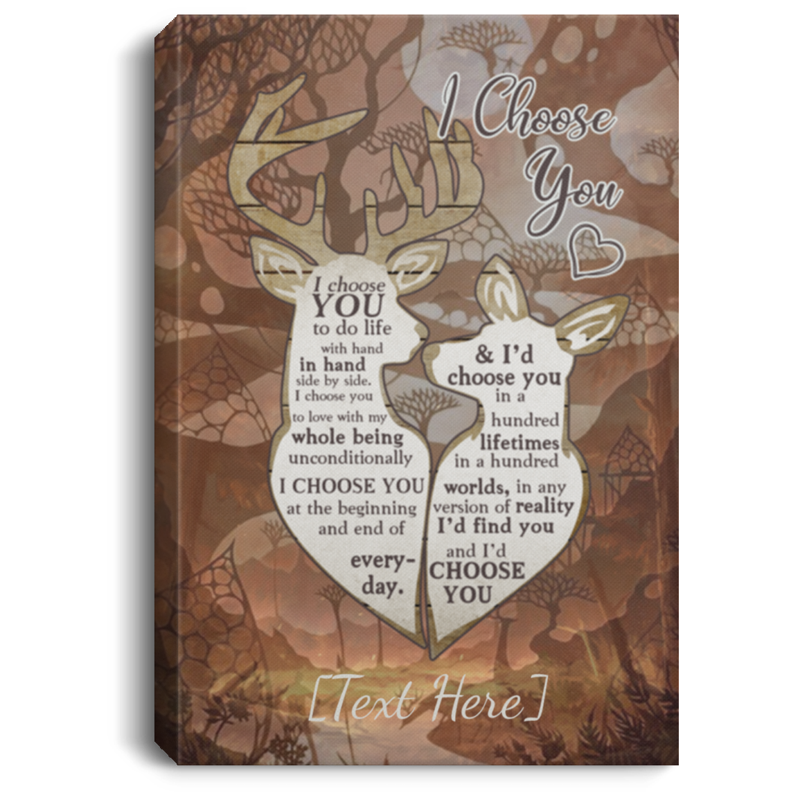 Couple Deer I Choose You To Do Life With Hand In Hand Side By Side Framed Canvas Print - Unframed Poster, White, 0.75'' Framed Canvas