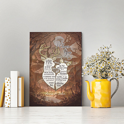 Alternative view of Personalized Couple Deer I Choose You To Do Life With Hand In Hand Side By Side Framed Canvas - Unframed Poster