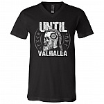 Until Valhalla Shirt - Norse Viking T-shirt - Viking Skull Valknut Vegvisir Compass V-neck Tee Shirt, Black, V-Neck T-Shirt