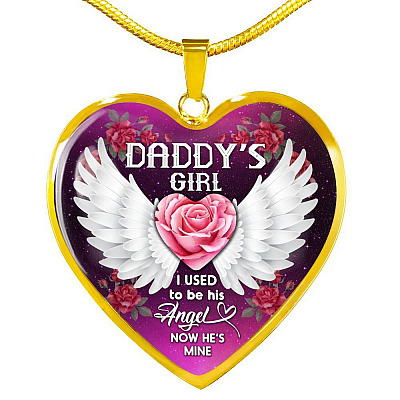 Daddy' Girl I Used To Be His Angel Now He's Mine Heart Pendant Necklace - In Memory Of Dad Memorial Necklace - Heart Luxury Necklace (Gold Plated)